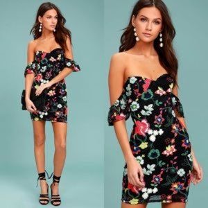 LULUS floral embroidered off shoulder mini dress